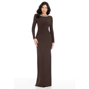 Dress the Population Anne Embellished Gown in Chocolate Brown